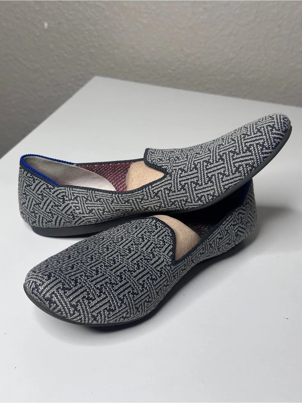 Rothy’s The Loafer Charcoal Grid Retired Pattern Gray Knit Flats 8